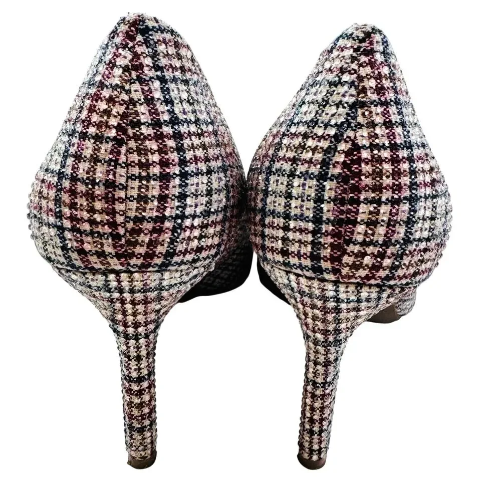 Jessica Simpson Nettles Plaid Preppy Sparkle Rhinestone Pumps Women's Size 6.5
